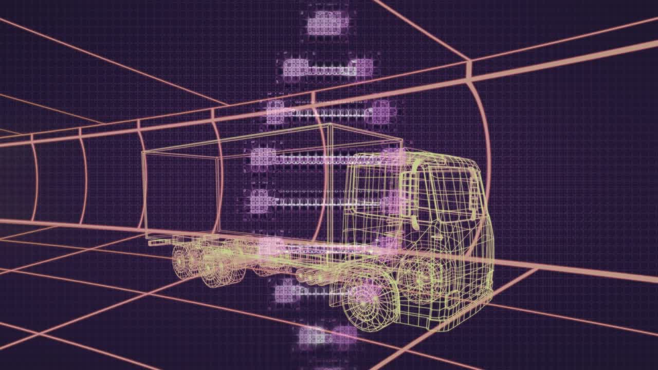 动画dna链在卡车和网格的三维绘图模型视频素材