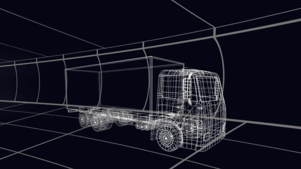 动画时钟超过三维绘图模型的卡车和网格视频素材