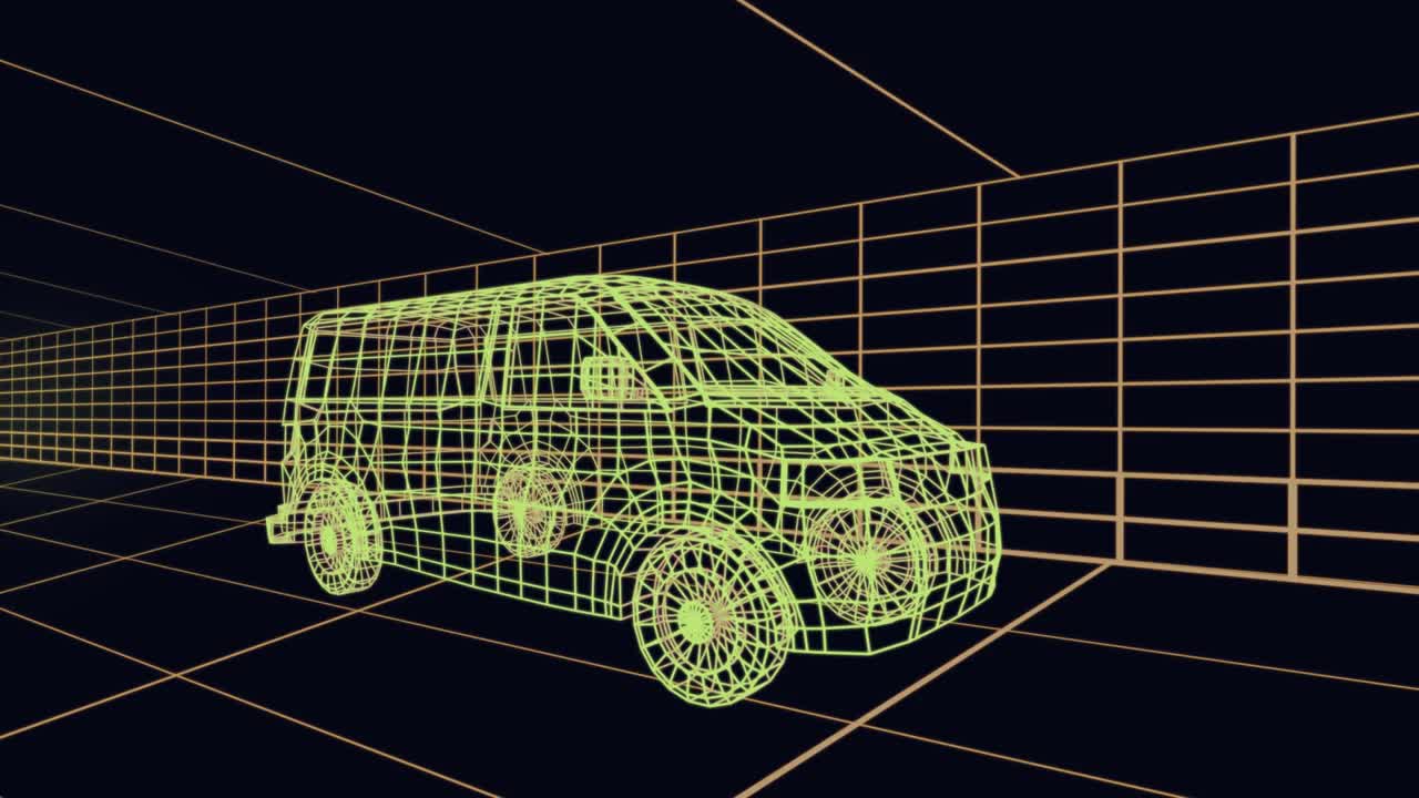 动画dna链和大脑在车与网格的三维绘图模型上视频素材