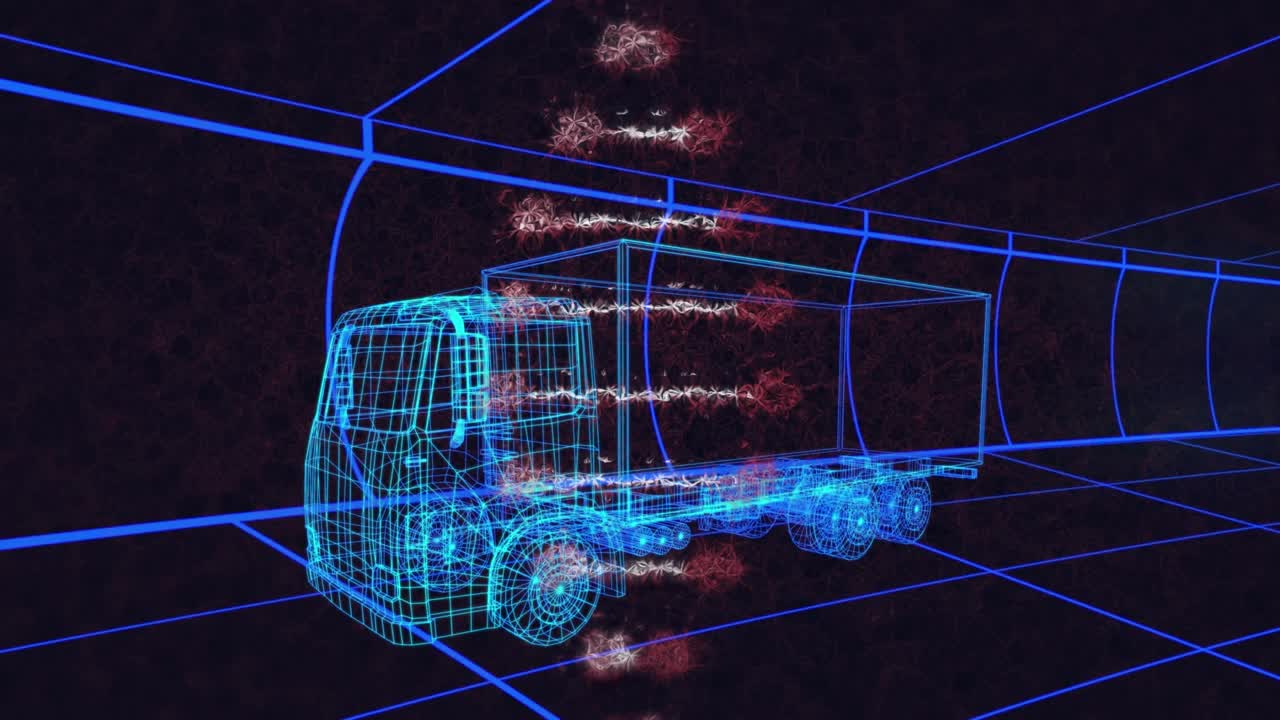 动画dna链和人类大脑在卡车和网格的三维绘图模型视频素材