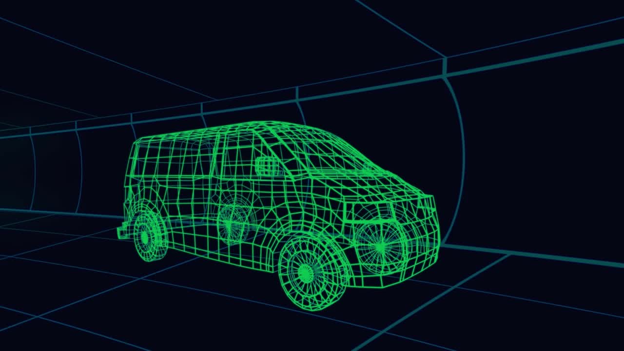 动画的网络连接的三维绘图模型的货车和网格视频素材