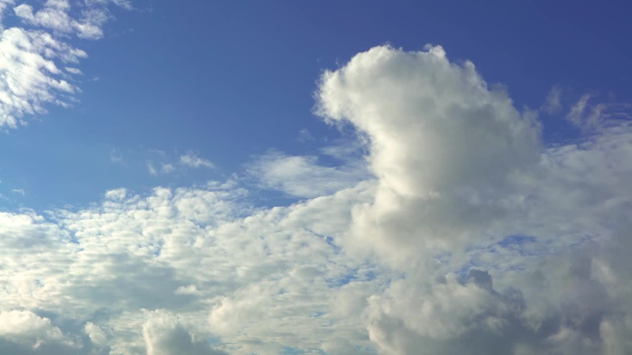 夏日阳光灿烂的日子里，天空湛蓝的积云。美丽的cloudscape视频素材