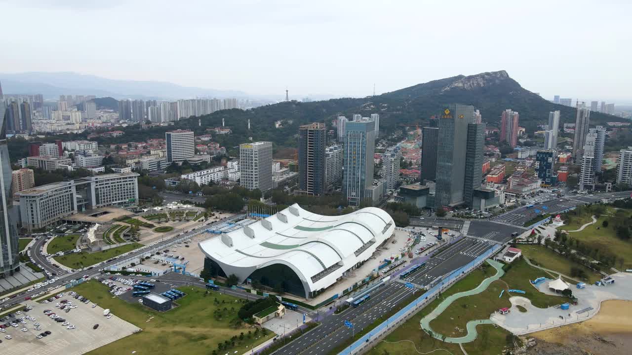 连云港建筑景观天际线航拍视频素材