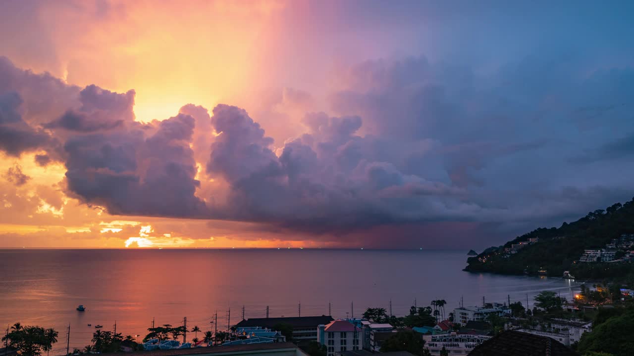 时间流逝，日落海景，黄昏天空多云视频素材