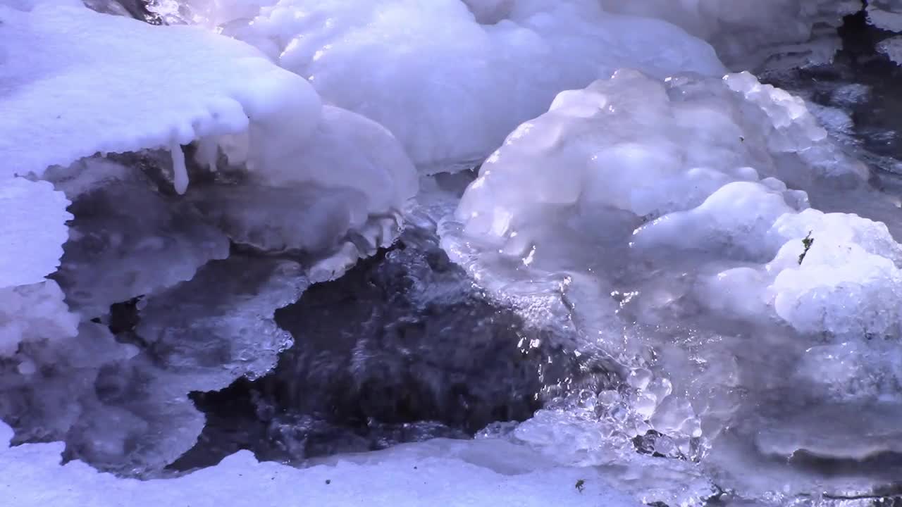 春天融化的冰下的流水视频素材