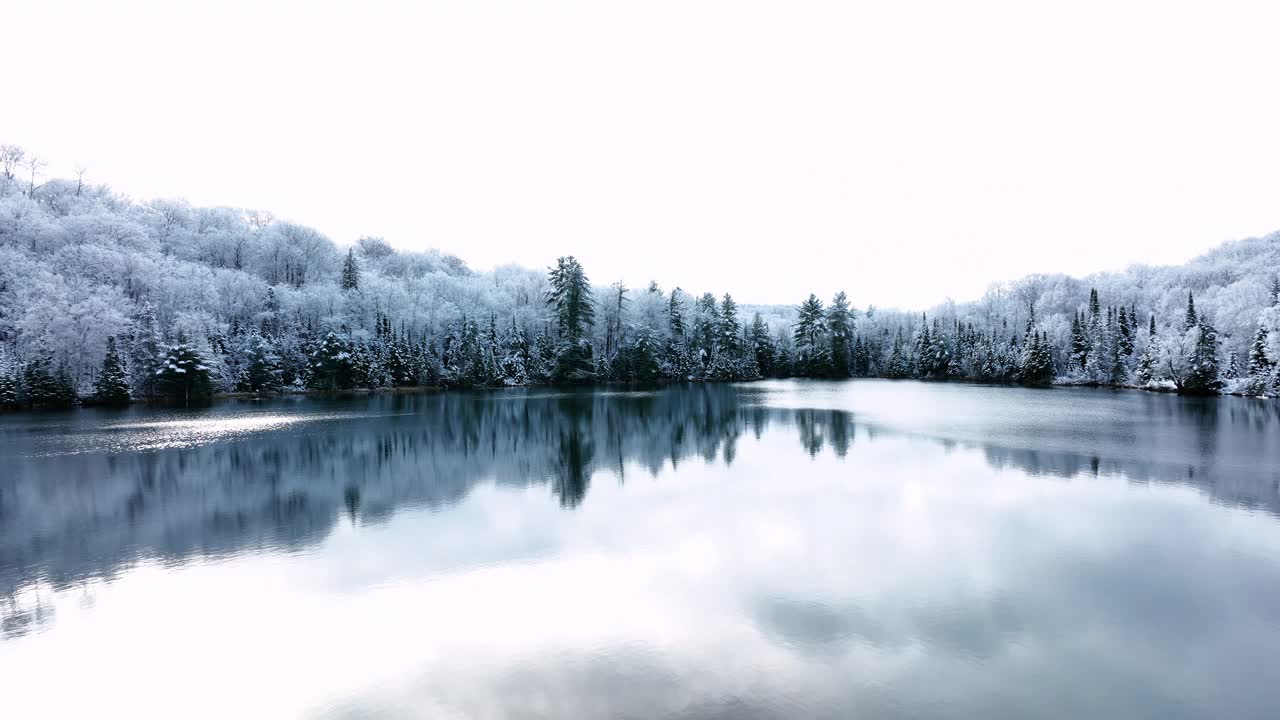 刚刚下过雪的一个湖泊的镜头视频下载