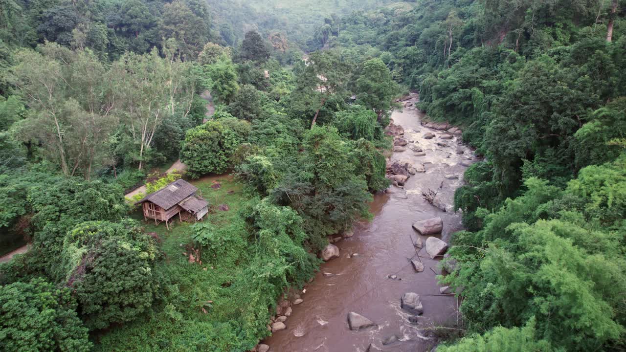 在国家公园的热带雨林中流动的天然急流视频素材