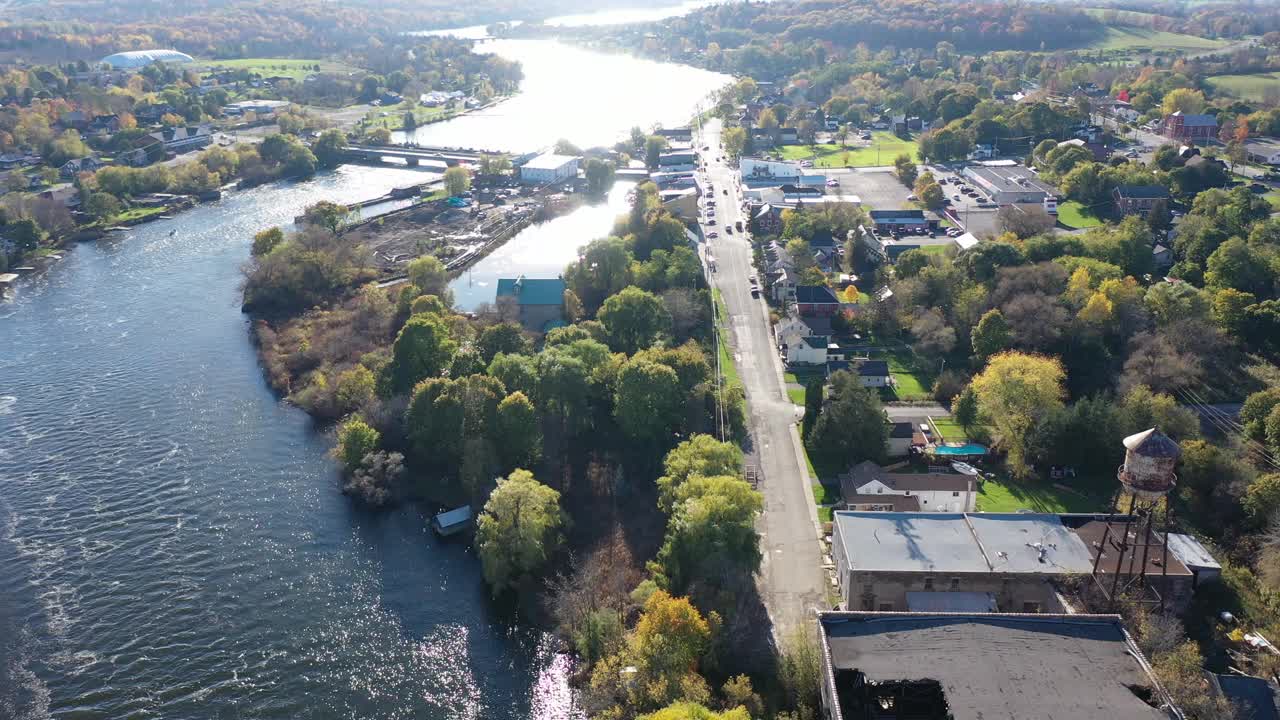 空中城市景观和特伦特河，黑斯廷斯，加拿大视频素材