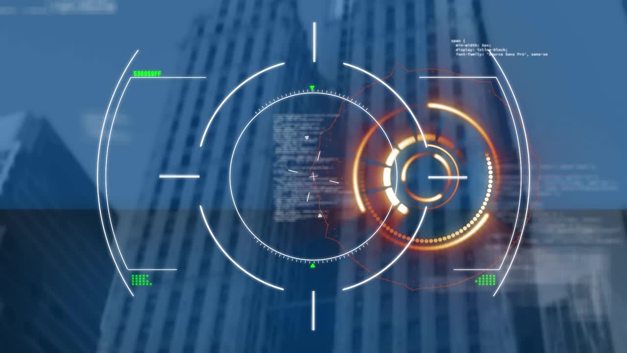 范围扫描和金融数据处理在城市景观的动画视频素材