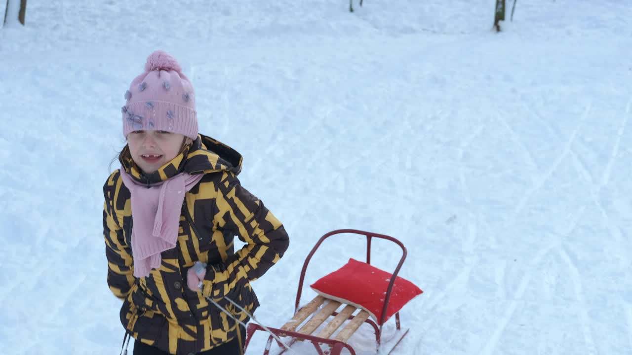 在下雪的公园里滑雪。视频素材