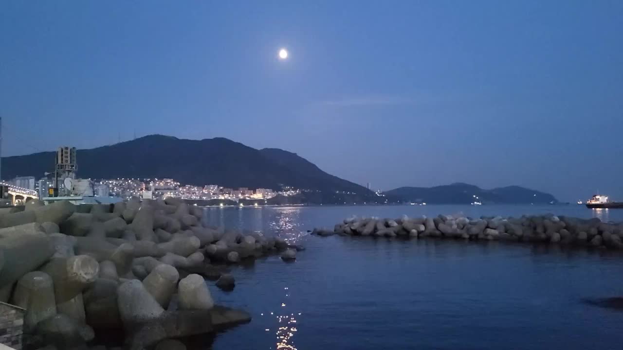 海港景观和月夜景观视频下载