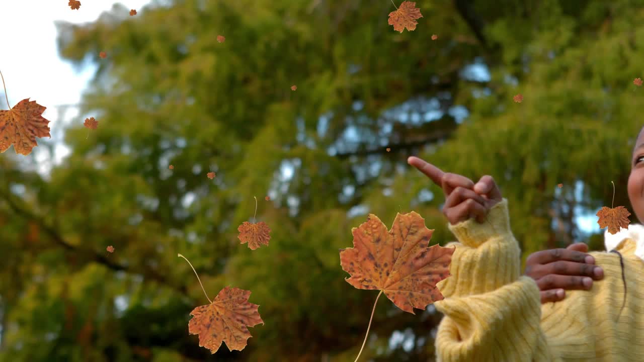 秋叶落在公园里的非裔美国父母身上的动画视频素材