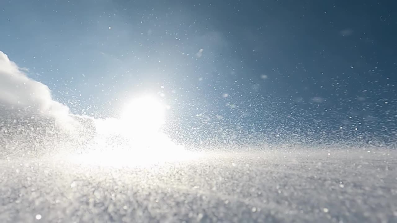 大雪飘雪在冬季山坡上的空中飞舞，特写和慢动作视频素材