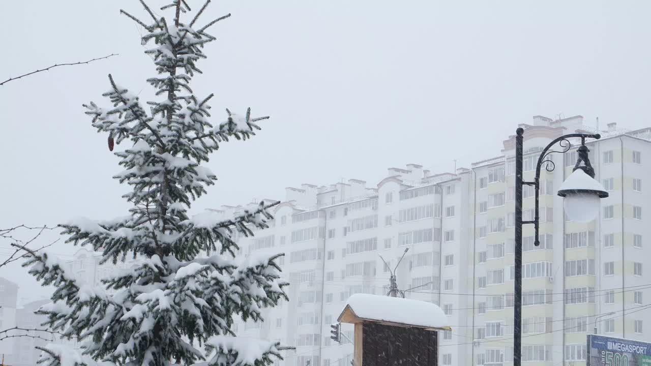 大雪纷飞的城市，风景、背景视频素材