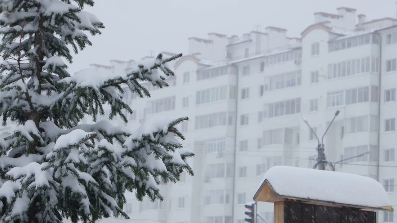 大雪纷飞的城市，风景、背景视频素材