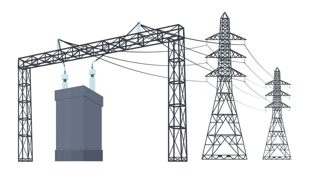 电线。动画的电力传输。卡通视频素材