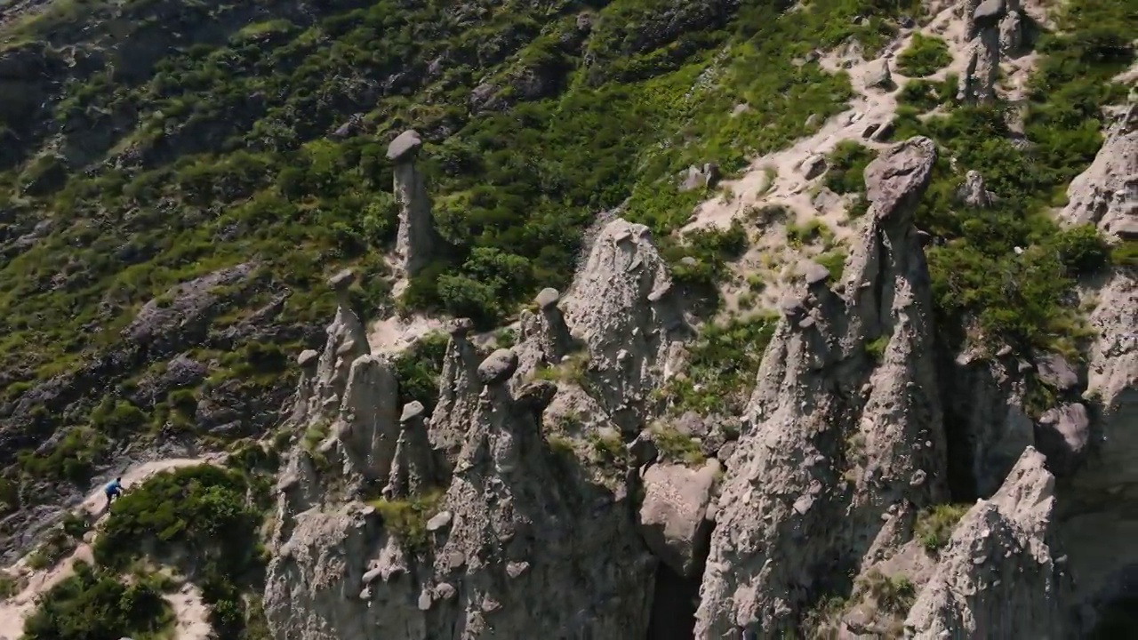 Chulyshman山河谷和蘑菇岩全景，阿尔泰共和国，无人机飞行，俄罗斯视频素材