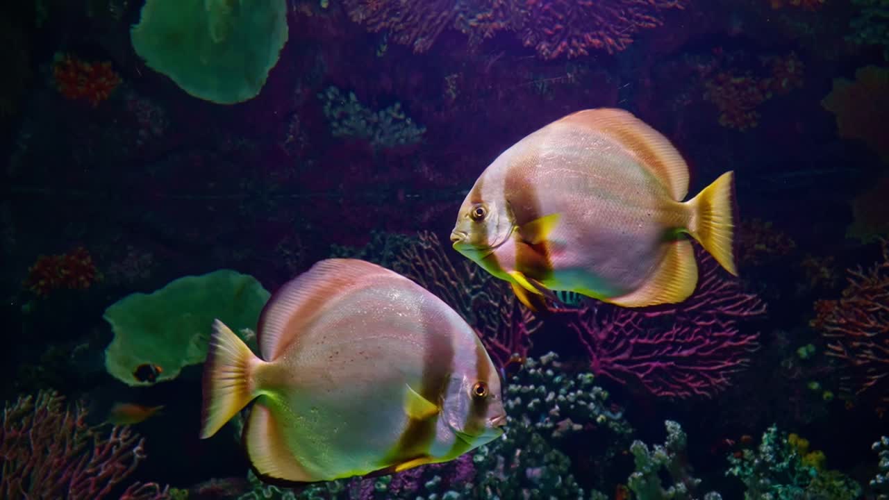 在一个很棒的水族馆里的扁尾鱼。视频下载