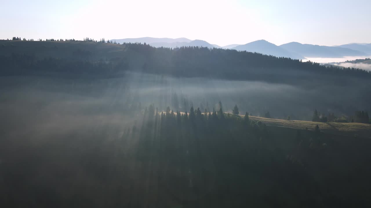 喀尔巴阡山脉的雾。山上的日出视频素材