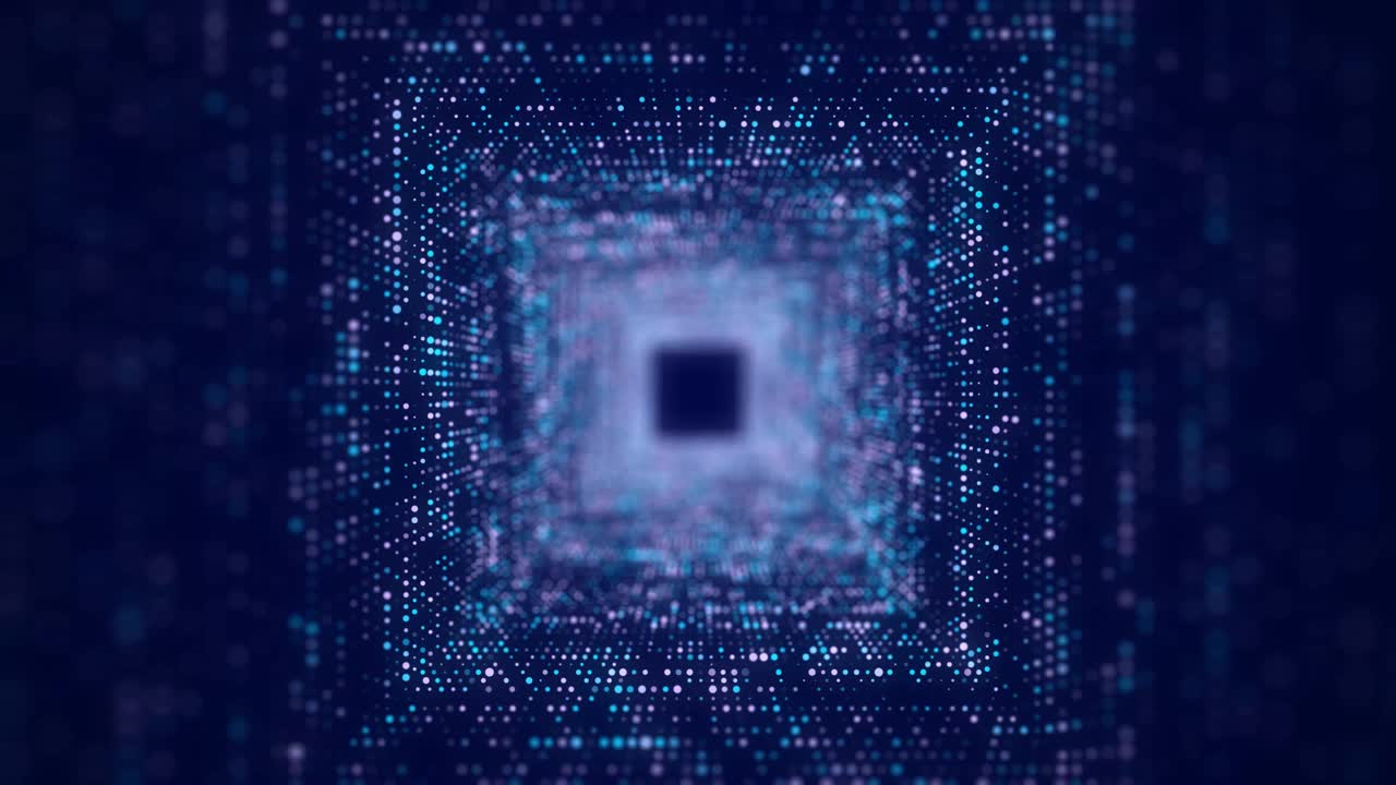 抽象的线框图隧道。蓝色的虫洞。3 d网格门户。未来幻想方形漏斗。3 d渲染。视频素材