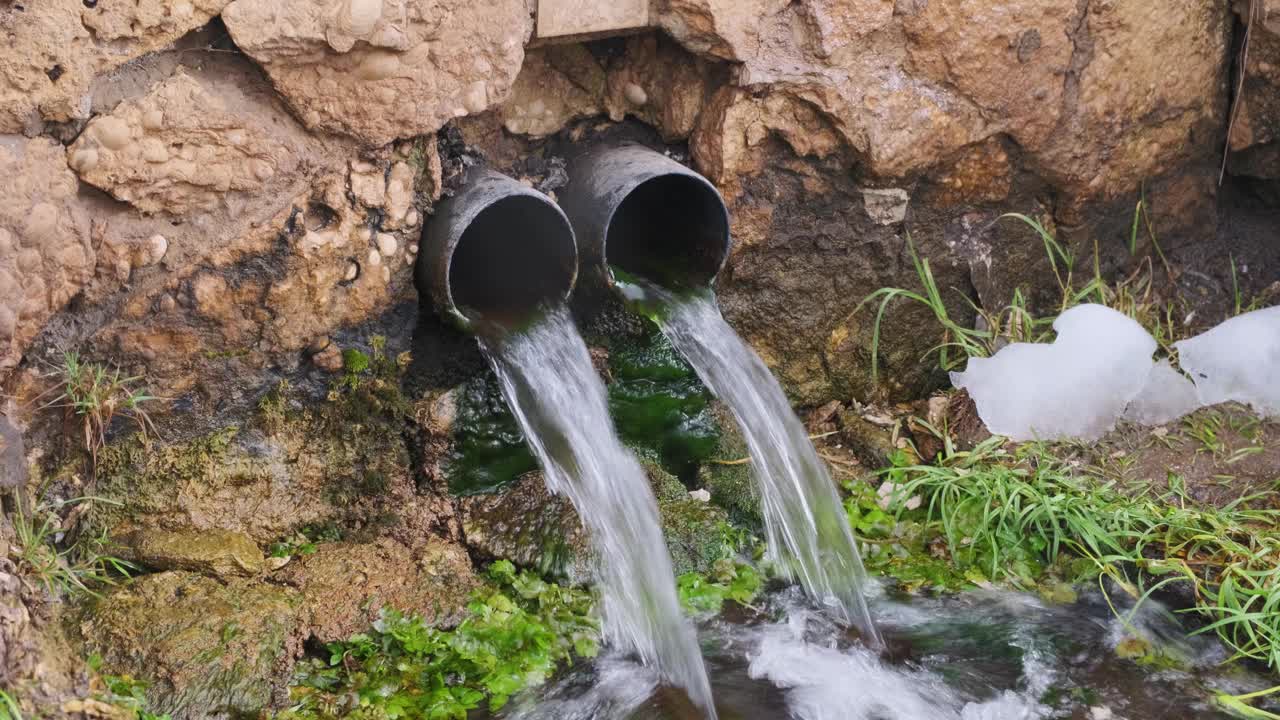 在森林里喝水。山上的饮水喷泉视频素材