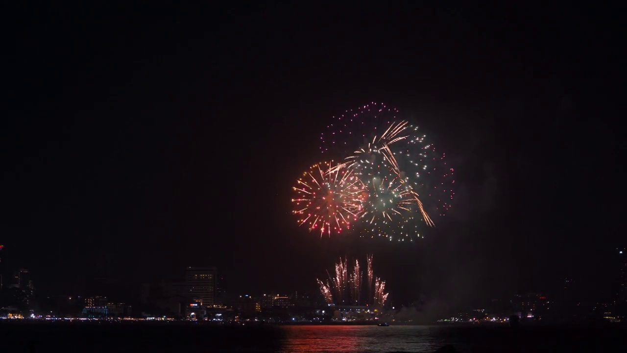 4K五彩缤纷的节日烟花夜空背景视频素材