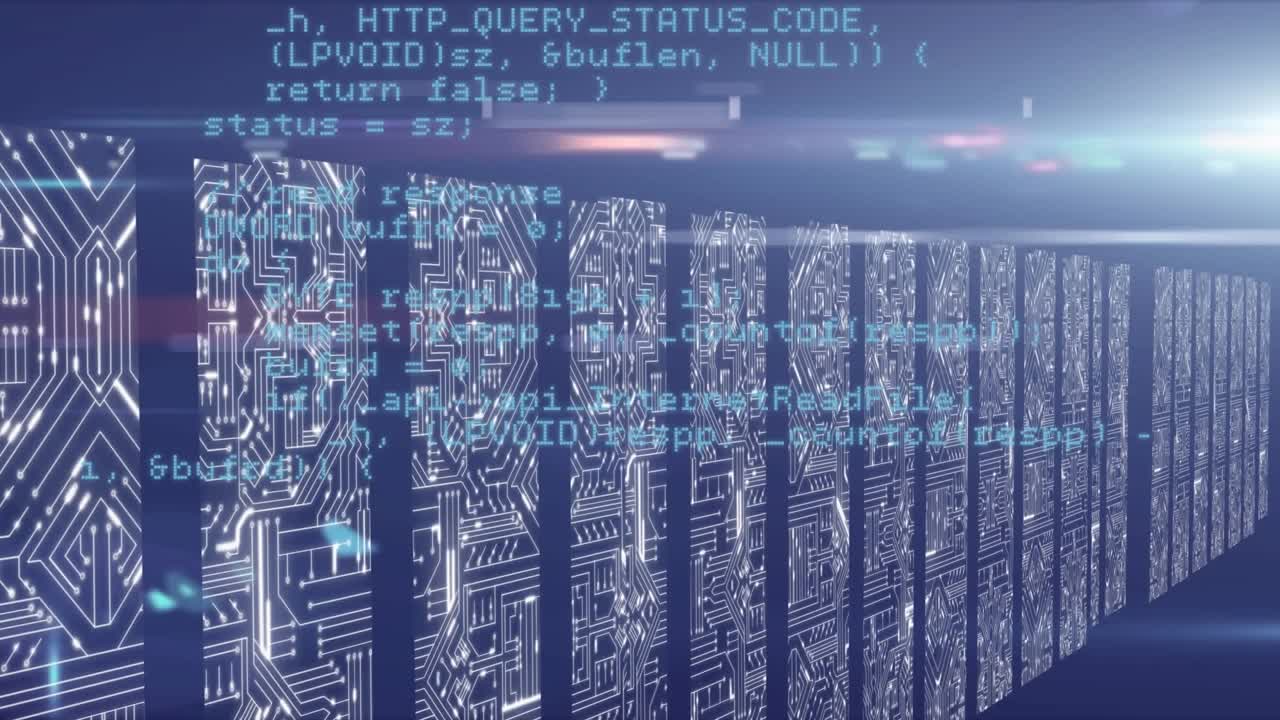 计算机服务器上的数据处理和电路板的动画视频素材