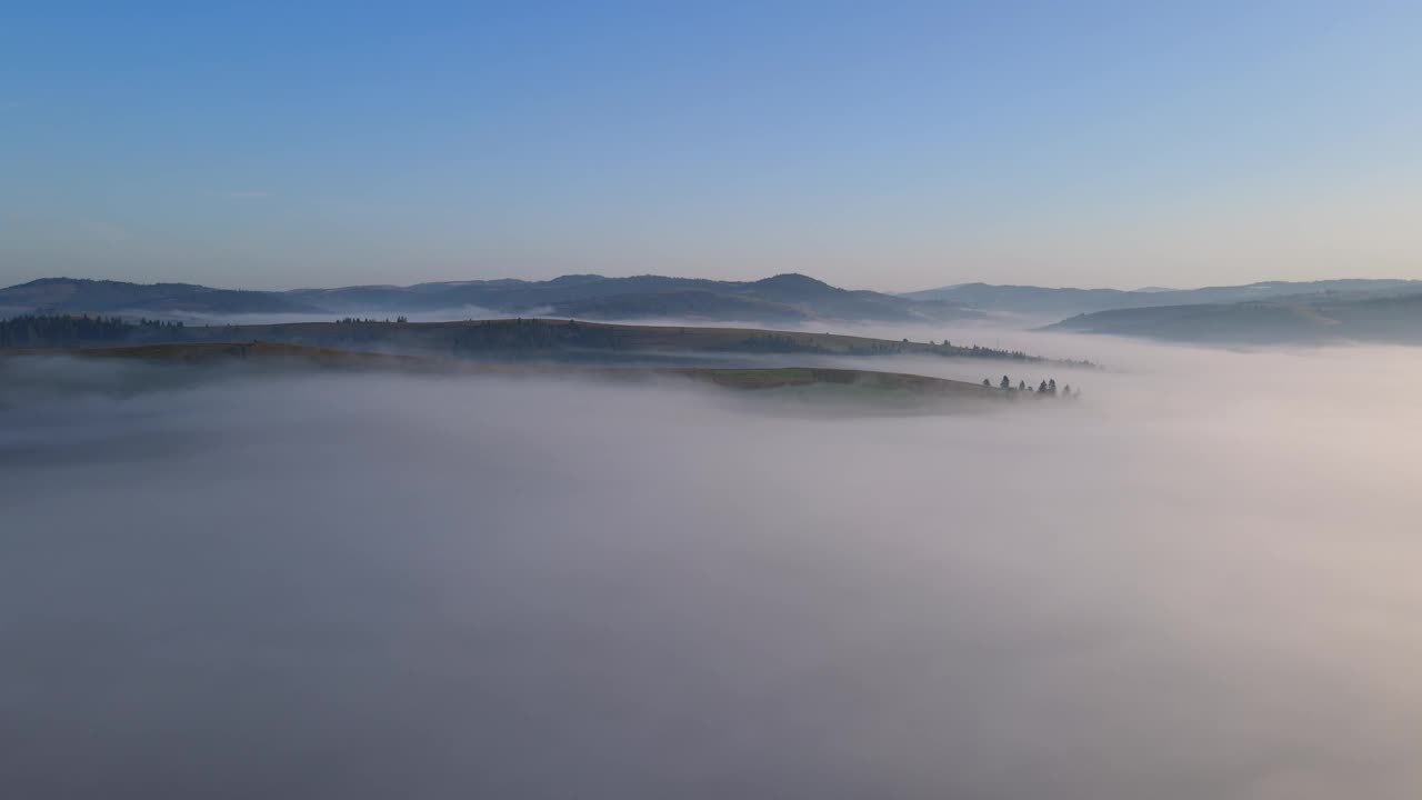 浓雾笼罩着高山。喀尔巴阡山脉的黎明视频素材