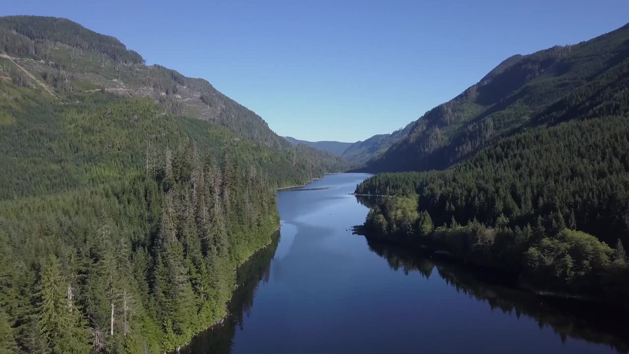 空中倾斜的原始山湖视频素材