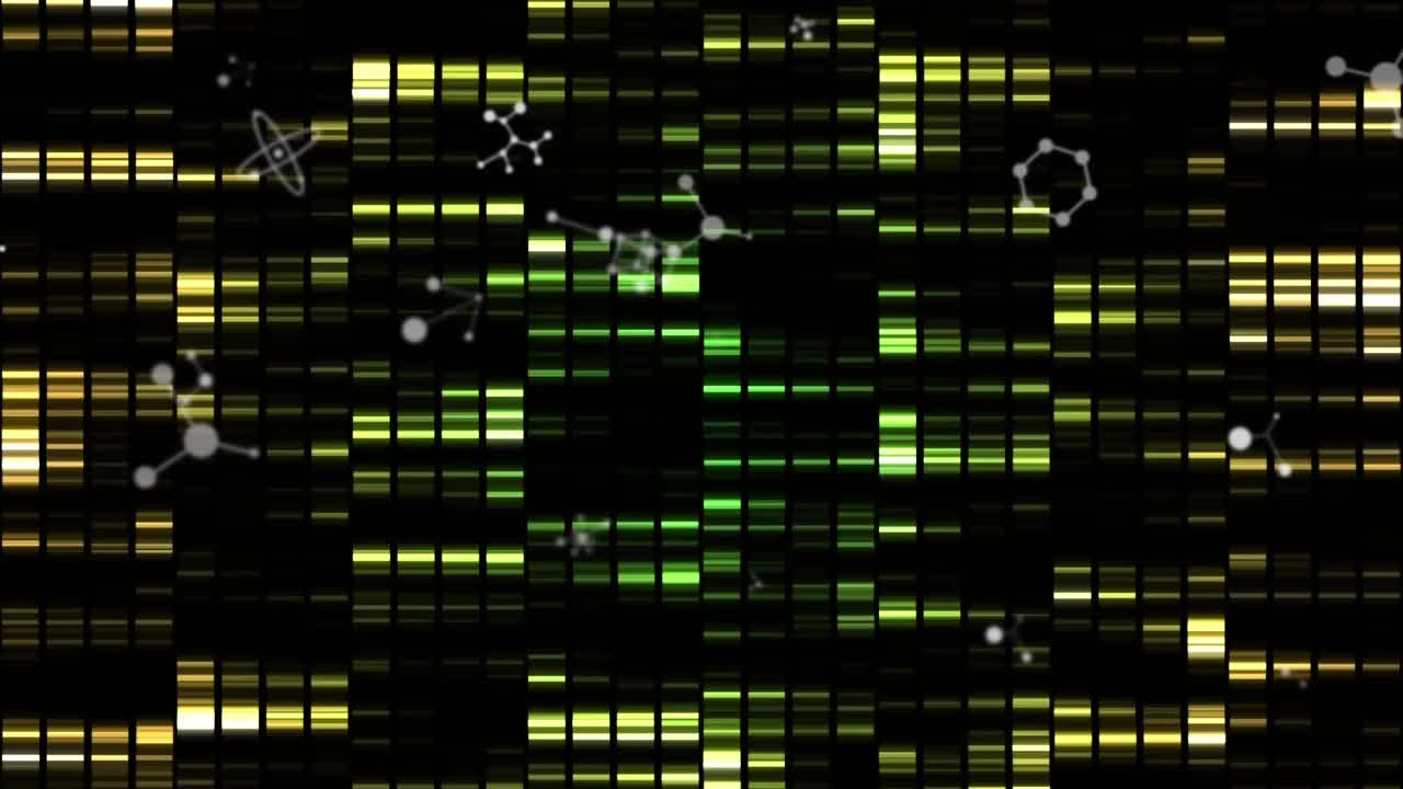 动画云与图标上方移动的列和分子视频素材