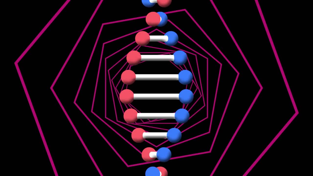 动画dna链在霓虹灯六边形上视频素材