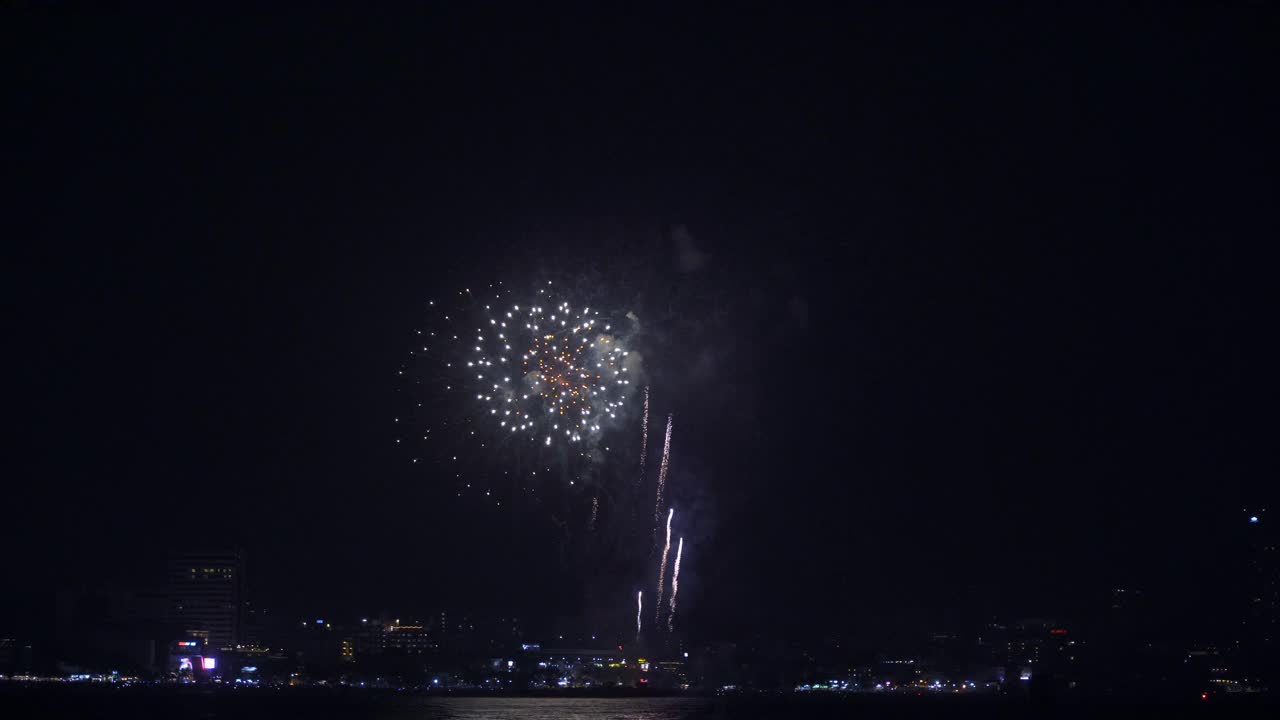 4K五彩缤纷的节日烟花夜空背景视频素材