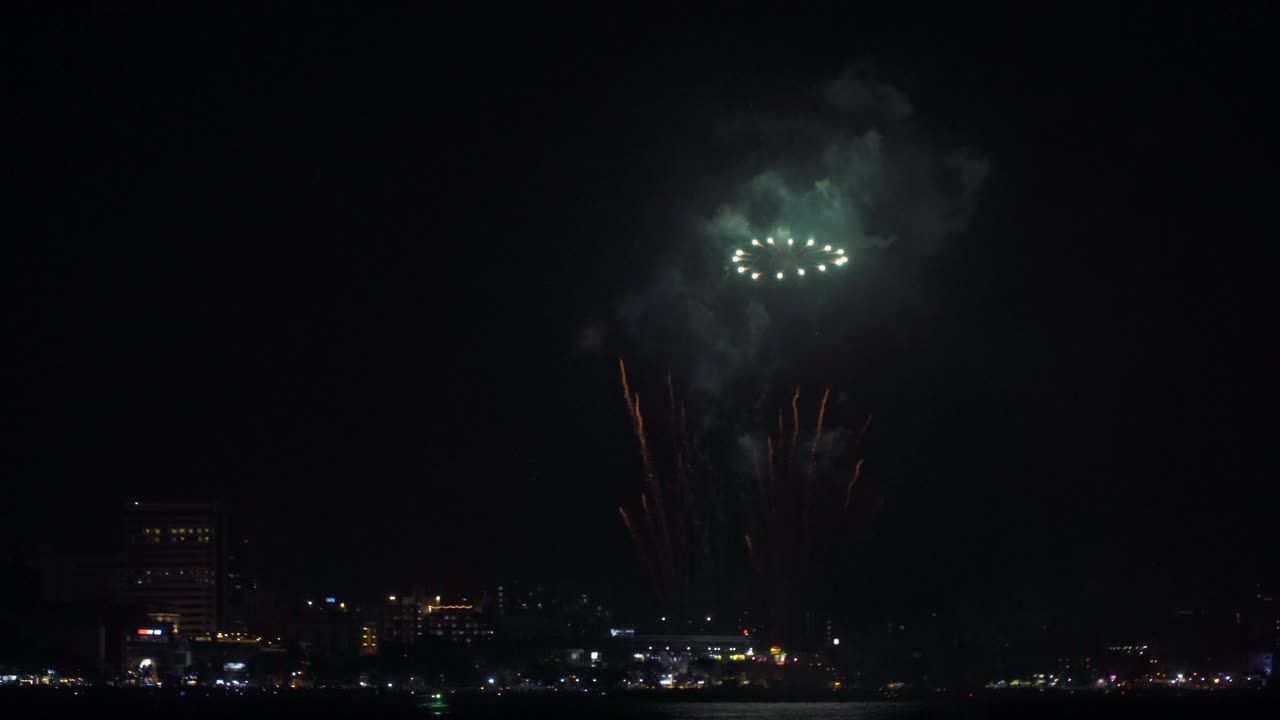 4K五彩缤纷的节日烟花夜空背景视频素材