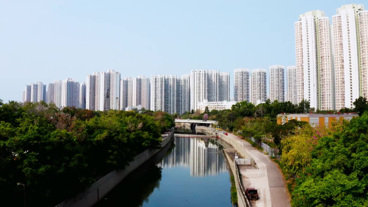 无人机拍摄的鸟瞰图，天水围村，香港视频素材