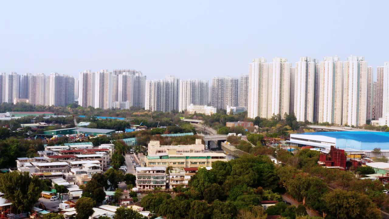 无人机拍摄的鸟瞰图，天水围村，香港视频素材