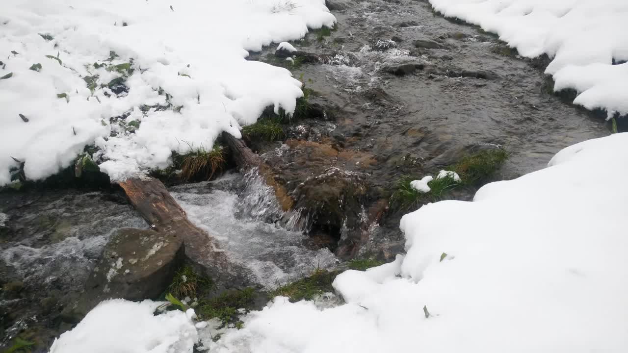 山涧从雪地里流过视频下载