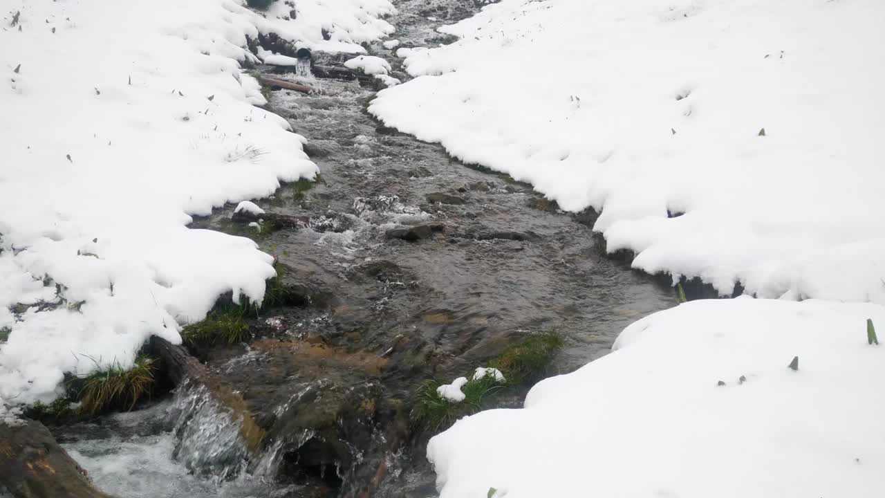 山涧从雪地里流过视频下载