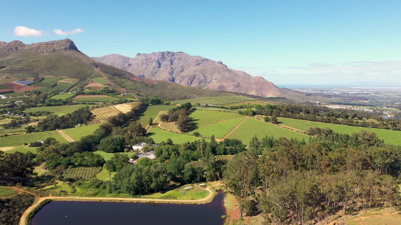 葡萄园和自然植被在一个农场附近的Stellenbosch视频素材