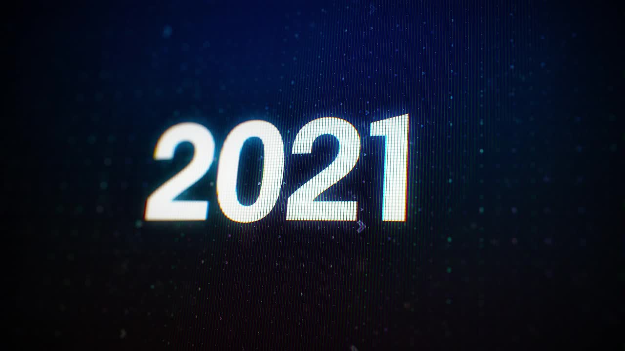 2021年改为2022年。LCD电脑屏幕上的白色发光数字和浅焦点。3 d渲染动画。2022年新年倒计时。翻页日历，翻阅岁月视频素材