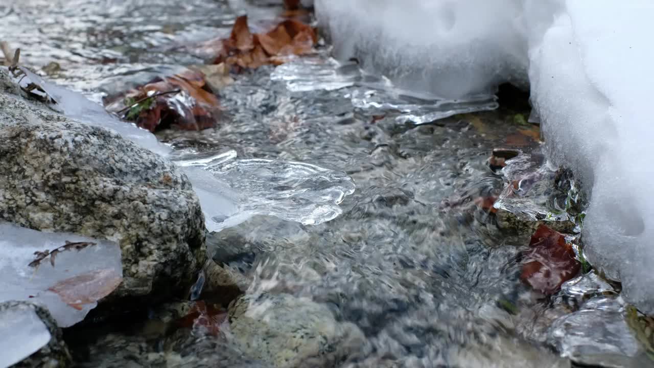 冰水从冰中流过视频素材