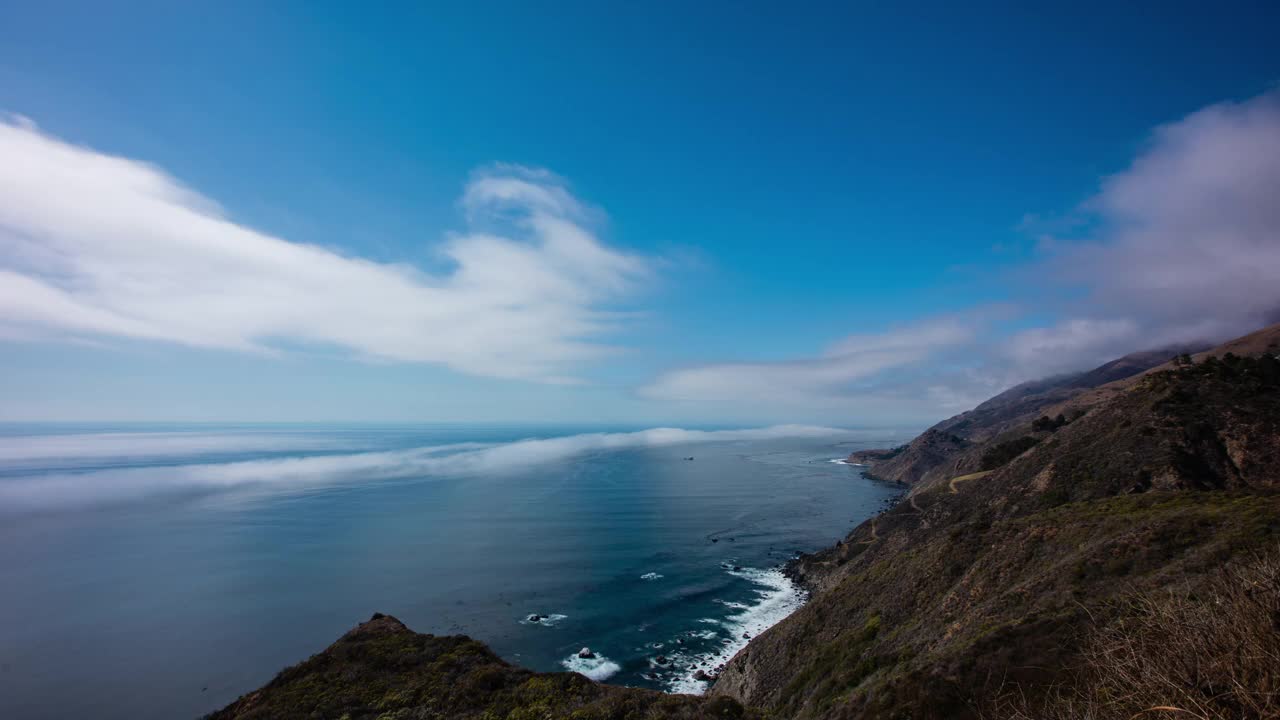 时间推移-全景的波浪溅到太平洋海岸视频素材