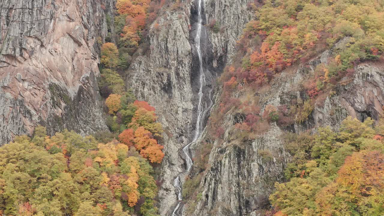 瀑布和多彩的秋天山景在Frakto原始森林，Rhodope山，希腊视频下载