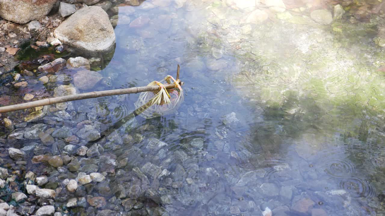 在温泉里的一篮子煮鸡蛋视频素材