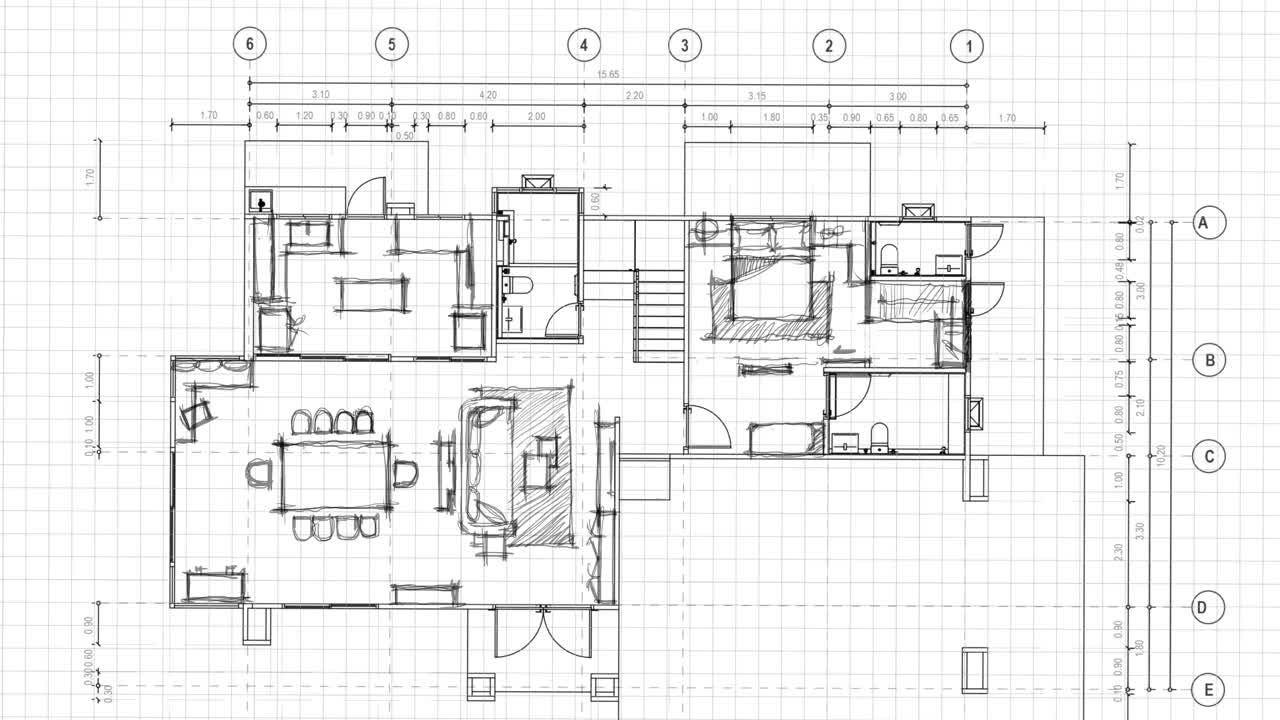 创意室内设计师绘制室内设计计划-时间间隔在白色屏幕上与徒手素描视频素材