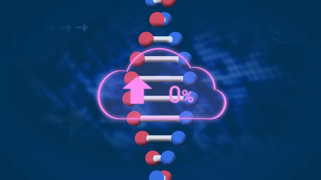 动画云与增长的数字超过图形，dna链和数据处理视频素材