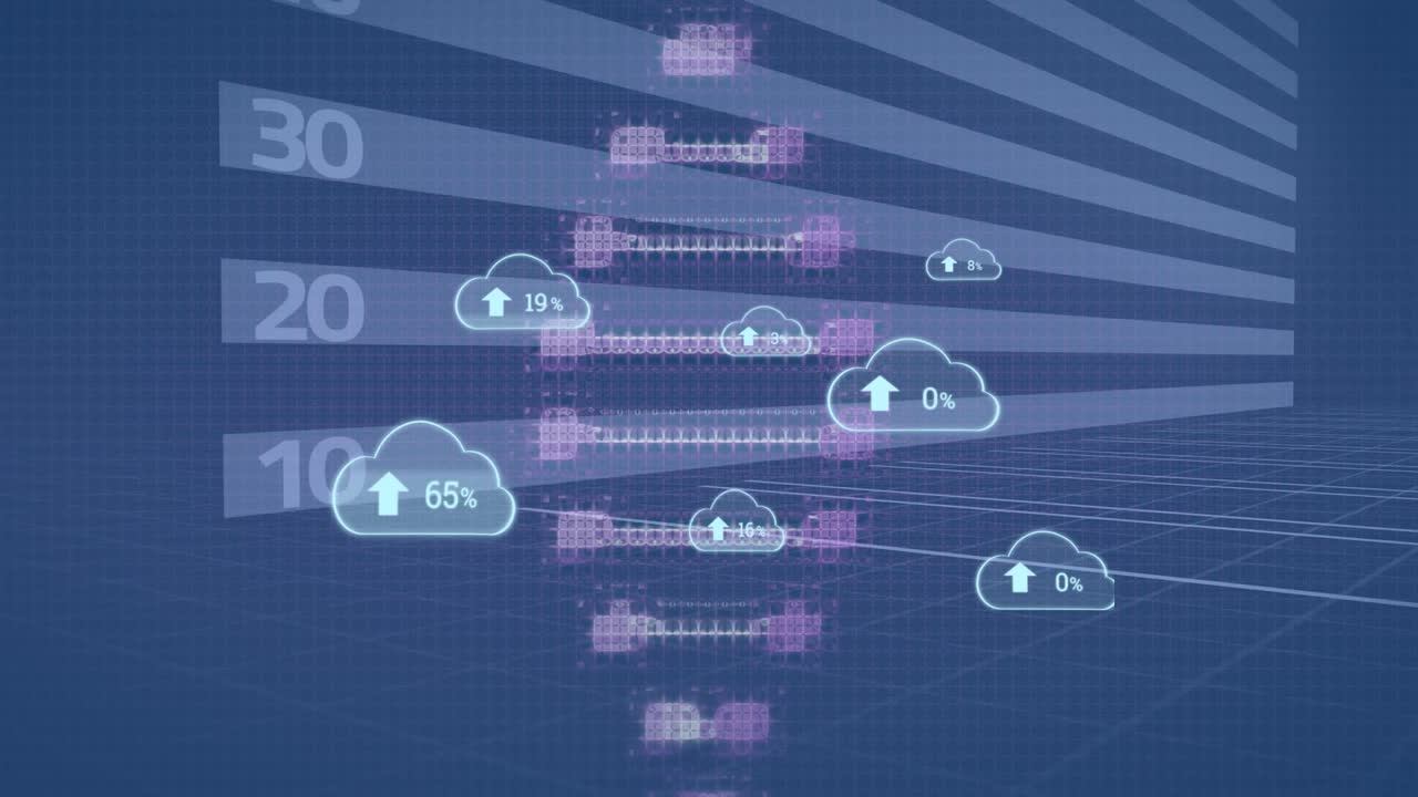 动画云与增长的数字超过图形和dna链视频素材