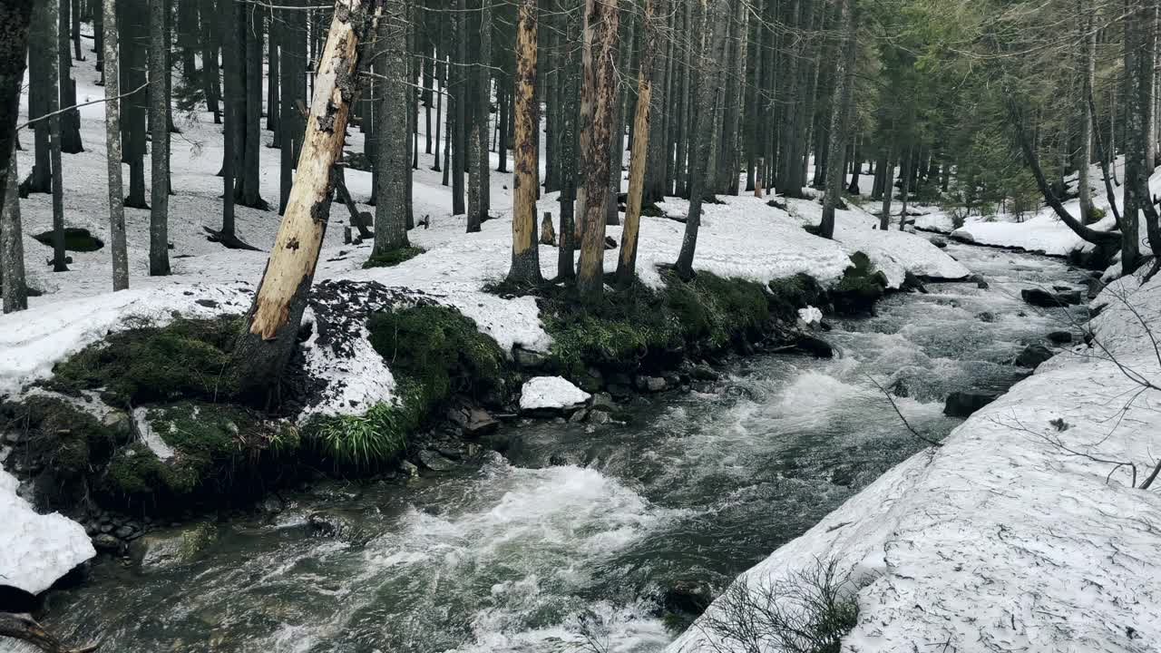 水纹理在户外。强劲的水流。有许多石质急流的急流视频素材