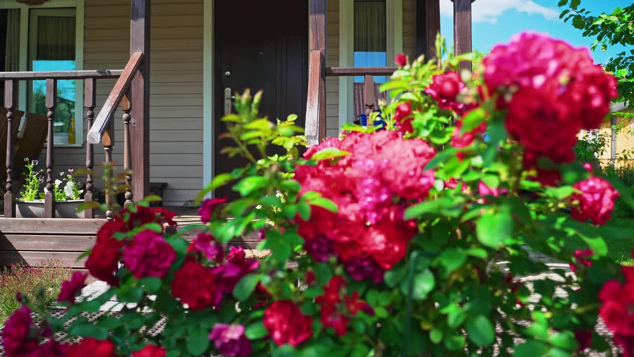 夏日阳光明媚的乡间小屋。视频素材