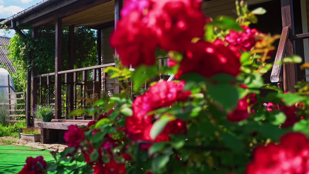 夏日阳光明媚的乡间小屋。视频素材