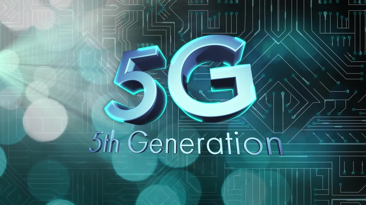 动画的5g文本网络连接在黑色的背景视频素材